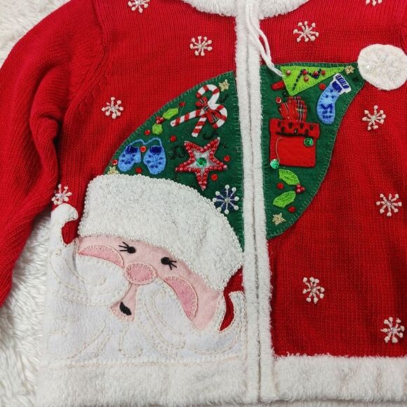 Tiara Girls Appliqué Embellished Zip-Up Christmas Santa Knit Sweater XS/CH-4 - Picture 6 of 10